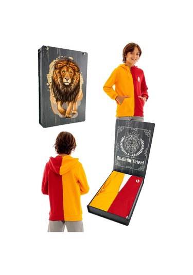 Galatasaray Orijinal Sarı Kırmızı Kapüşonlu Çocuk Sweat Kutulu 001