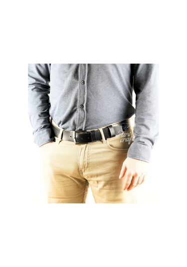 Hakiki Manda Derisi Erkek Kemer 4 Cm Siyah Kot Kumaş Kemeri Siyah