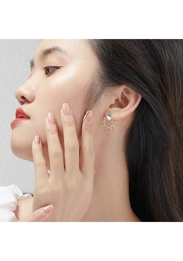 S925 Ayar Gümüş Kadın Küpe Renkli Avusturya İle Sevimli Çelenk Kristal Saplama Küpe Sıcak Satış Takı Hediye Saplama Küpe Altın - Beyaz