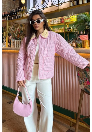 Pembe Pötikareli Cepli Kadın Mont Mg2488 Pembe