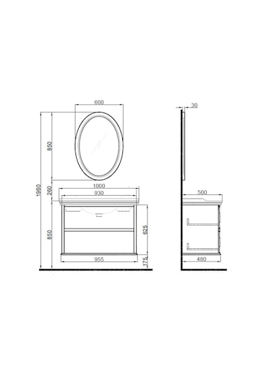 Kale Miro 100 Cm Mat Gri Banyo Dolabı Takımı Gri