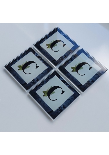 Decorita Cam Bardak Altlığı C Harfli Tasarım 4'lü Takım 10 x 10 CM Çok Renkli