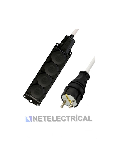 Kauçuk 4'lü Topraklı Grup Priz Uzatma Kablosu 25 Metre 3x2.5 Mm² Ttr Kalın Beyaz Kablolu 25 Metre