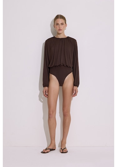 Dökümlü Balon Form Bluz Kahverengi Kahverengi