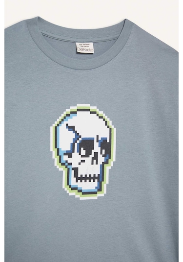 Defacto Erkek Çocuk Bisiklet Yaka Baskılı Kısa Kollu Tişört E4161a825smbe801 Mavi