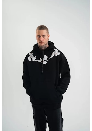 Vexor Unisex Uzun Kol Bisiklet Yaka Yıkamalı Sweatshirt - Siyah