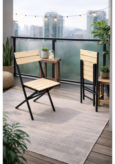 Ecowood Katlanır Sandalye Balkon Bahçe Kamp Siyah - Siyah