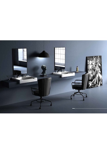 Seramik Kuaför Lavabosu 65 Cm Beyaz Erkek Kare Lavabo Beyaz