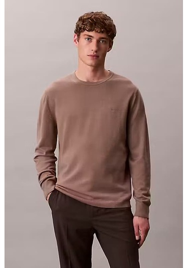 Erkek Regular Fit Merinos Yünü Triko Kazak - Vizon Taupe Tone