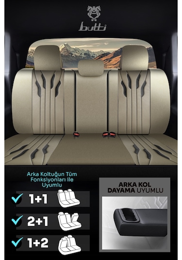 Bej - Siyah Butti Talos Serisi Premium Oto Koltuk Kılıfı Ortopedik Destekli, Ön Arka Tam Set, Aırbag Uyumlu