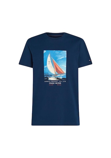 Erkek Hılfıger Color Photo Prınt Tee T-shirt Mavi