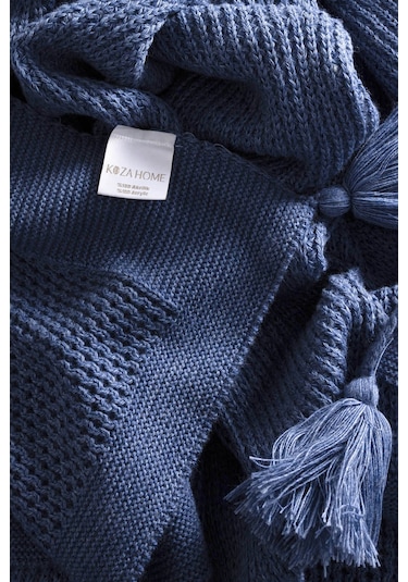 Miel İndigo Kenarı Ponponlu Çift Kişilik Battaniye 200x220 37115 Indigo