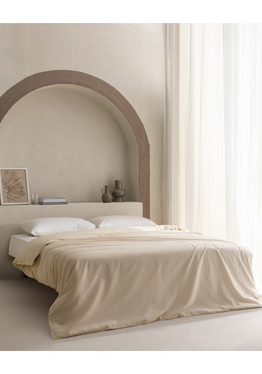 Madame Coco Manon King Size %100 Pamuk Ranforce Düz Nevresim - Bej Ekru