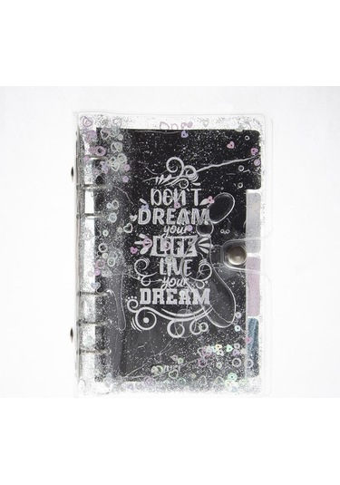 Mekanizmalı Simli Ve Sulu Kapaklı Desenli Defter Siyah