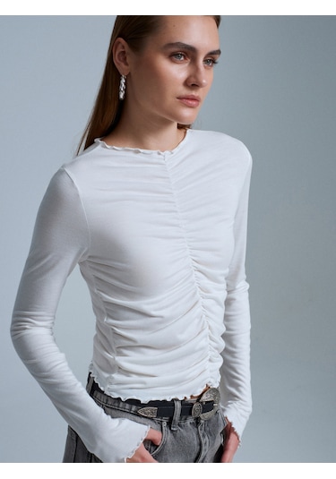 Dilvin 32112 Büzgülü Top-ekru Ekru