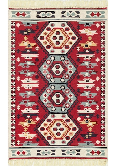 Arya Ar 30 Red %100 Geri Dönüşümlü Pamuktan Çift Taraflı Yıkanabilir Modern Dekoratif Kilim
