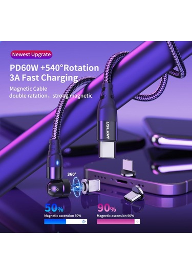 Ryra 540 Manyetik Kablo 3a Hızlı Şarj Mikro Usb C Tipi Kablo Iphone Huawei Xiaomi Samsung Veri Şarj Aleti Kablosu Macbook Uyumlu İçin