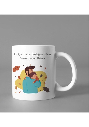 Baba Oğul Tasarım Beyaz Baskılı Kupa Bardak Renkli