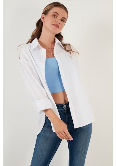 Lela Oversize % 100 Pamuk Poplin Bayan Gömlek Cf21S163867 Beyaz