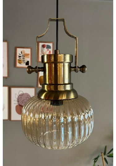 Mola Cam Bal Rengi Tekli Avize Silindir Eskitme Başlık Retro Sarkıt Lamba Restoran Salon Aydınlatma Bal