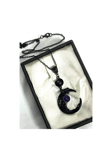 Dükkan Design Macig Moon Ametist Taşlı Gotik Kolye Siyah