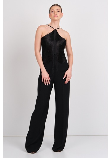 Explosion Kadın Püskül Detaylı Boyundan Bağlamalı Abiye Tulum 2283 Siyah Siyah