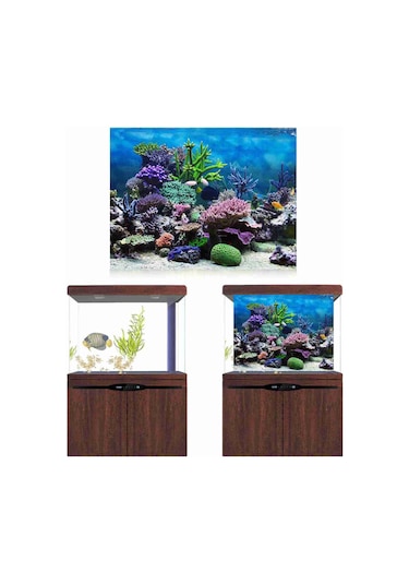 Qingmipy Akvaryum Dekorasyon Arka Panosu - Kaliteli Pvc, Su Geçirmez, Kolay Temizlenir, Kendine Yapışkan, 91x41 Cm, Deniz Koral Deseni