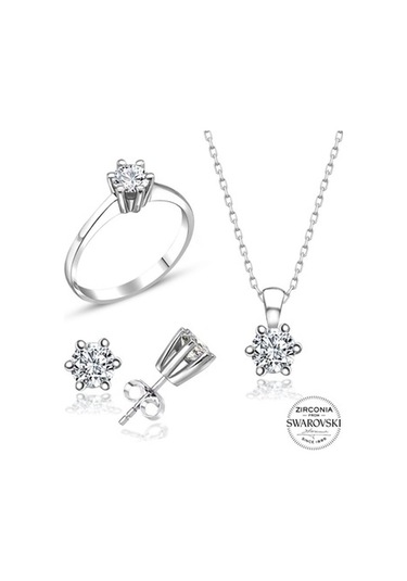 Sertifikalı Swarovski Taş 6 Tırnak 925 Gümüş Set Takım