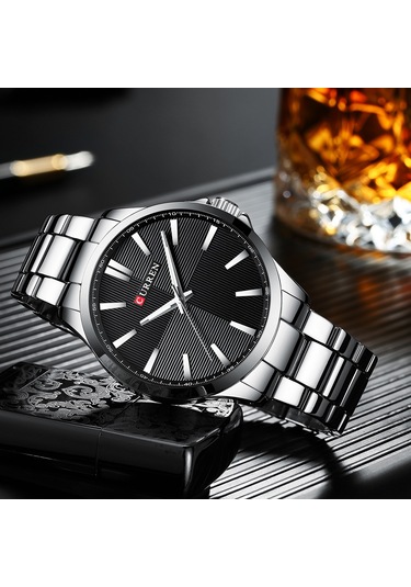 Leezsing Curren Erkek Kol Saati 3atm Su Geçirmez Kuvars Hareketli Çelik Kayışlı Beyaz Kasa Siyah Kadran Çok Renkli