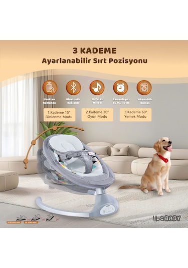 Libababy Koala Elite Elektrikli Otomatik Sallanan Ana Kucağı - Gri
