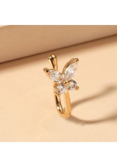 Flybuy Zirkonyum U Süslemesi Şeklinde Klipsi Kelebek İşlemeli Burun Burun Bakır Altın A-1204 Ow Altın