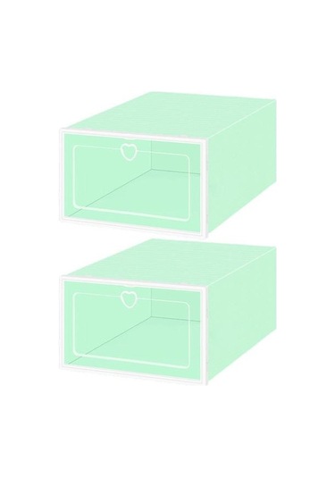 Yeşil 2 Adet Ayakkabı Kutusu Kalp Çekme Halkası İle Kolay Montaj Plastik Çekmece Tipi Ayakkabı Kutusu Ev Depolama Yeşil