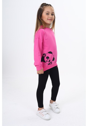 Toontoy Kız Çocuk Baskılı Taytlı Takım Fuşya