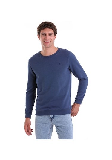 Hatemoğlu İndigo Regular Fit Düz Pamuklu Bisiklet Yaka Sweatshirt İndigo