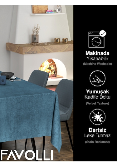 Kadife Dokulu Derin Mavi Rengi Masa Örtüsü Derin Mavi