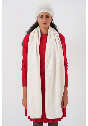 Kadın Triko Atkı Bere 15939 - Ekru Ekru