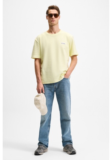 Grımelange Noır Erkek%100 Organik Pamuk Bisiklet Yaka Kısa Kol Regular Sarı T-shirt Sarı