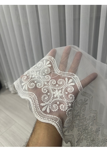 Tül Perde Etek İşleme Su Yolu Yonca Desen 127566 Ekru