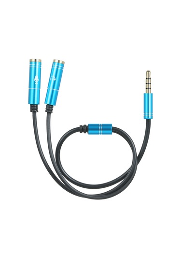 Wezone Mavi 3.5mm Erkekden İki Dişiye Ses Kablosu - Kulaklık Ve Mikrofonu Birleştirir, Paylaşım Ve Kayıt Kolaylığı Sağlar