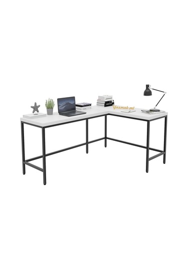 L Şekilli Ceviz Masa, Çalışma Masası Oyun Masası Beyaz