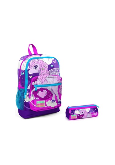Coral High İlkokul Sırt Çantası ve Kalemlik Seti - Mor Unicorn Ba