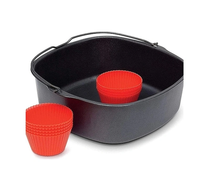 Dofolink 8 İnç Fritöz Aksesuar Seti: Kare Fırın Sepeti, Kek Kova Ve 9 Bardak - Demir Malzeme