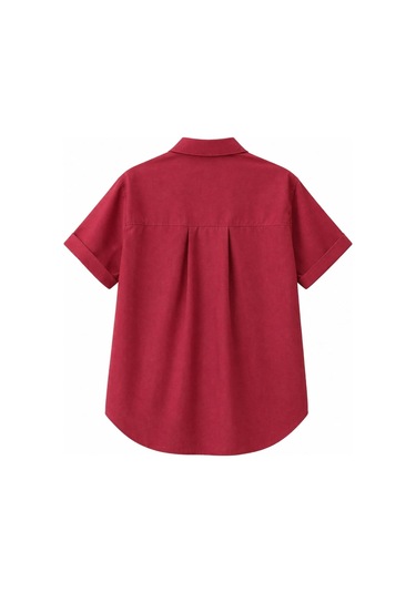 Mixray 3950 Kadın Oxford Kısa Kollu Basic Gömlek Bordo