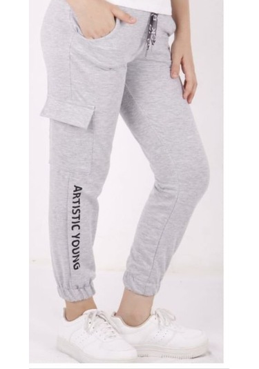 Toontoy Kız Çocuk Artistic Baskılı Jogger Eşofman Alt Gri Melanj