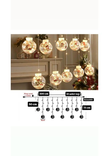 Sekizgen Led Işıklı Yılbaşı Saçak 10'lu Top Led 3 Metre 8 Fonksiyonlu Eklenebilir Dekoratif Yılbaşı Aydınlatma Günışığı