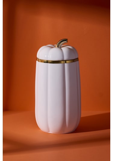 Kabak Porselen Xl Kapaklı Kavanoz 28x13.7 Cm Beyaz