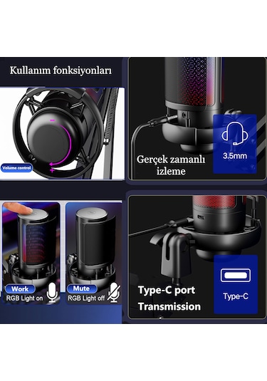 Rgb Ve Usb Podcast Gamer Youtuber Mikrofon Seti Online Ders