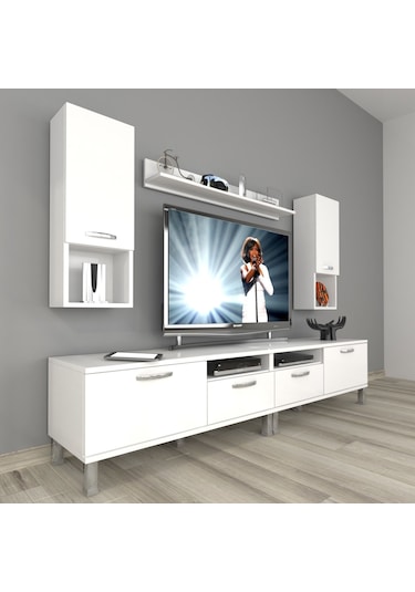 Decoraktiv Eko 5220da Slm Krom Ayaklı Tv Ünitesi Tv Sehpası Beyaz