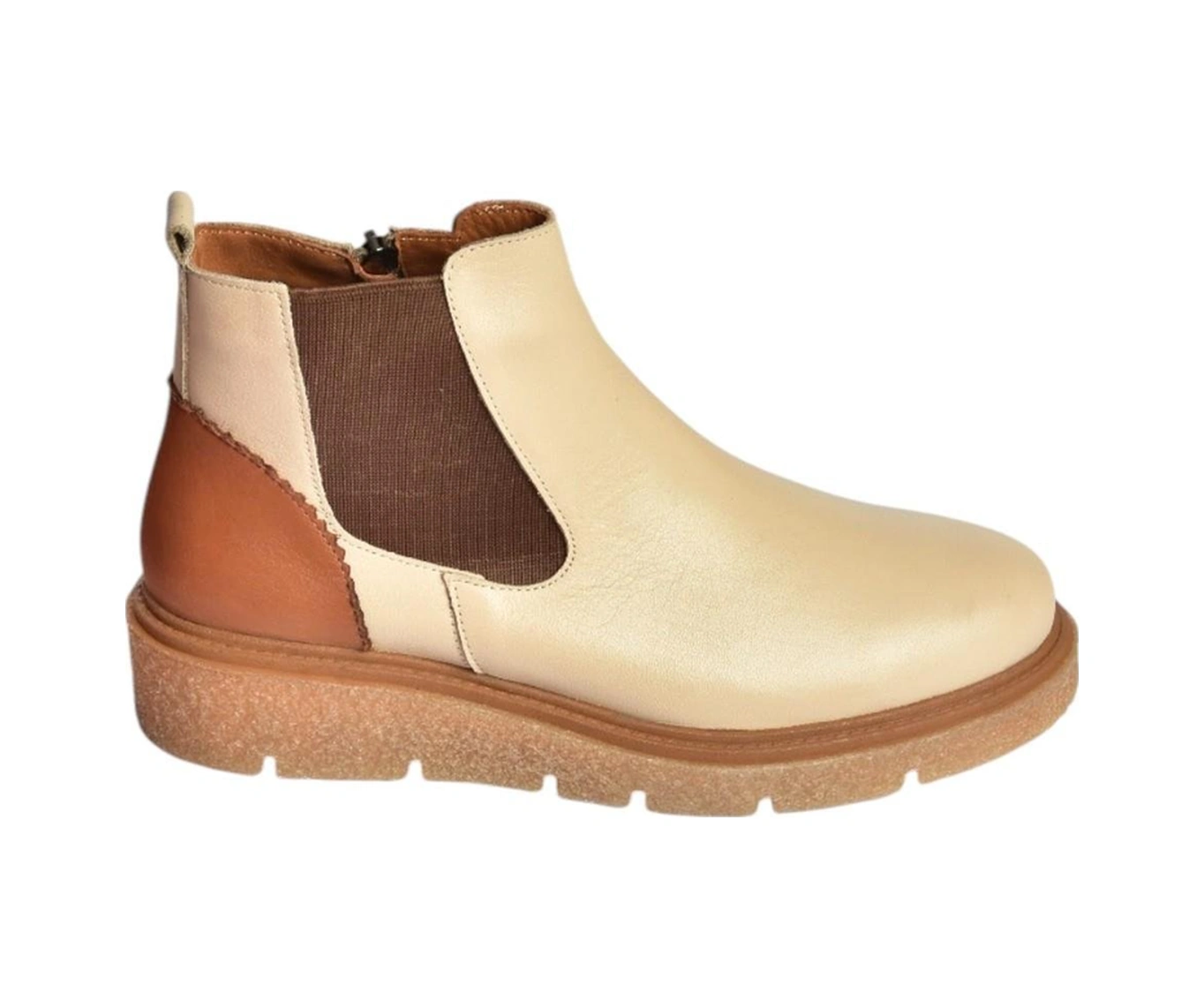 V555115103 Bej Hakiki Deri Kalın Tabanlı Kadın Bot Bej-hakiki Deri