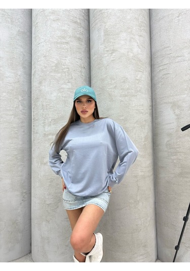 Düz Renk Kadın Sweatshirt Mavi